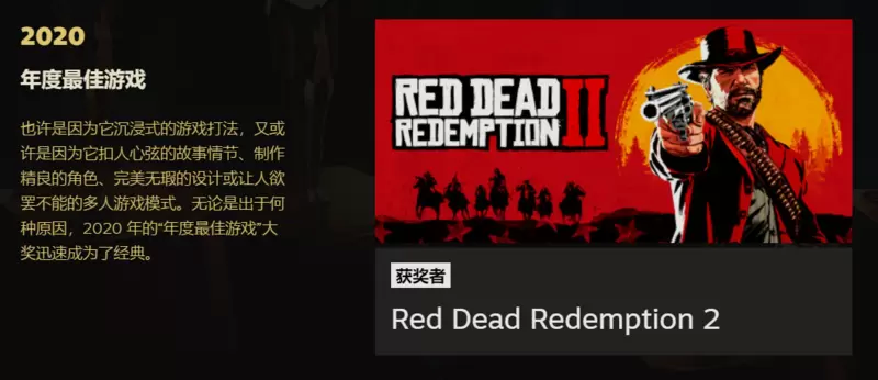 2020年再见！Steam年度大奖得主全部公开，《大表哥2》终获年度游戏！