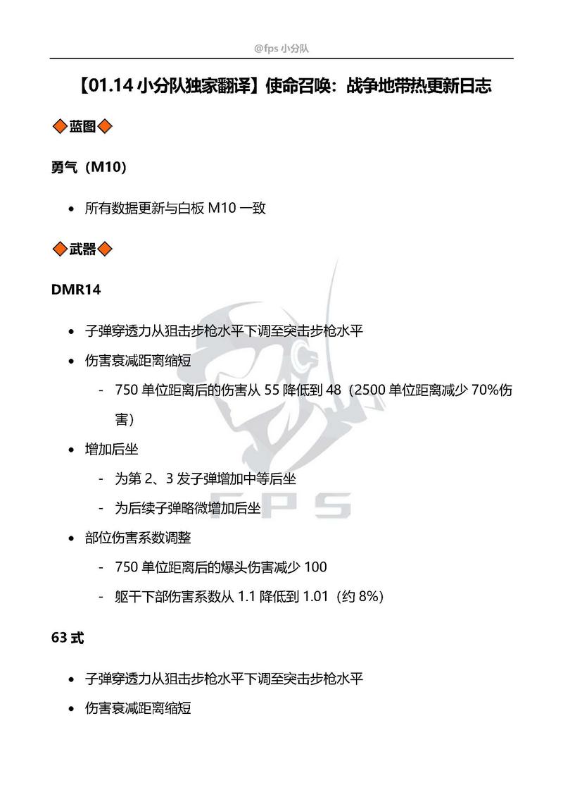 《使命召唤：战争地带》热更新日志（2021.01.14）