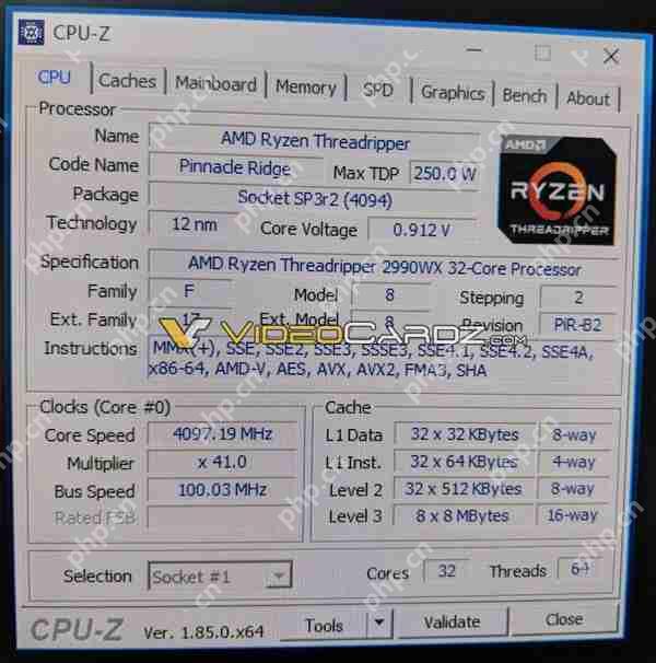 CPU-Z截图泄露:AMD二代线程撕裂者旗舰定名2990WX
