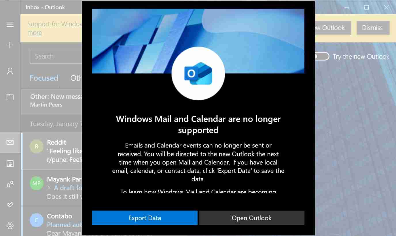 微软 Win11 原生邮件和日历已无法同步 Outlook、Hotmail 账号: