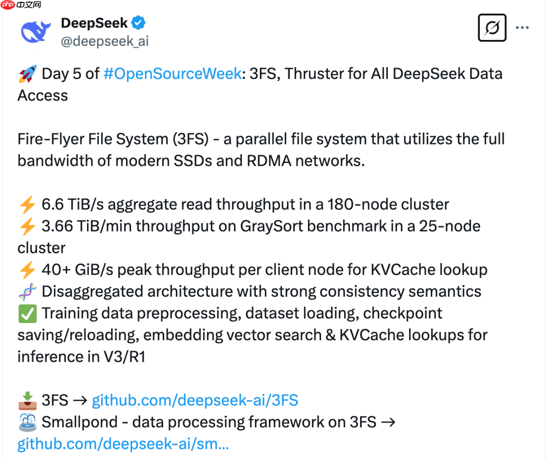 DeepSeek 开源周第五弹:3FS —— 专为 AI 训练和推理设计的分布式存储