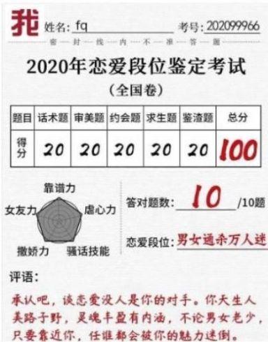 2020恋爱段位鉴定考试