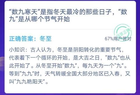 “数九寒天”是指冬天最冷的那些日子，“数九”是从哪个节气开始?