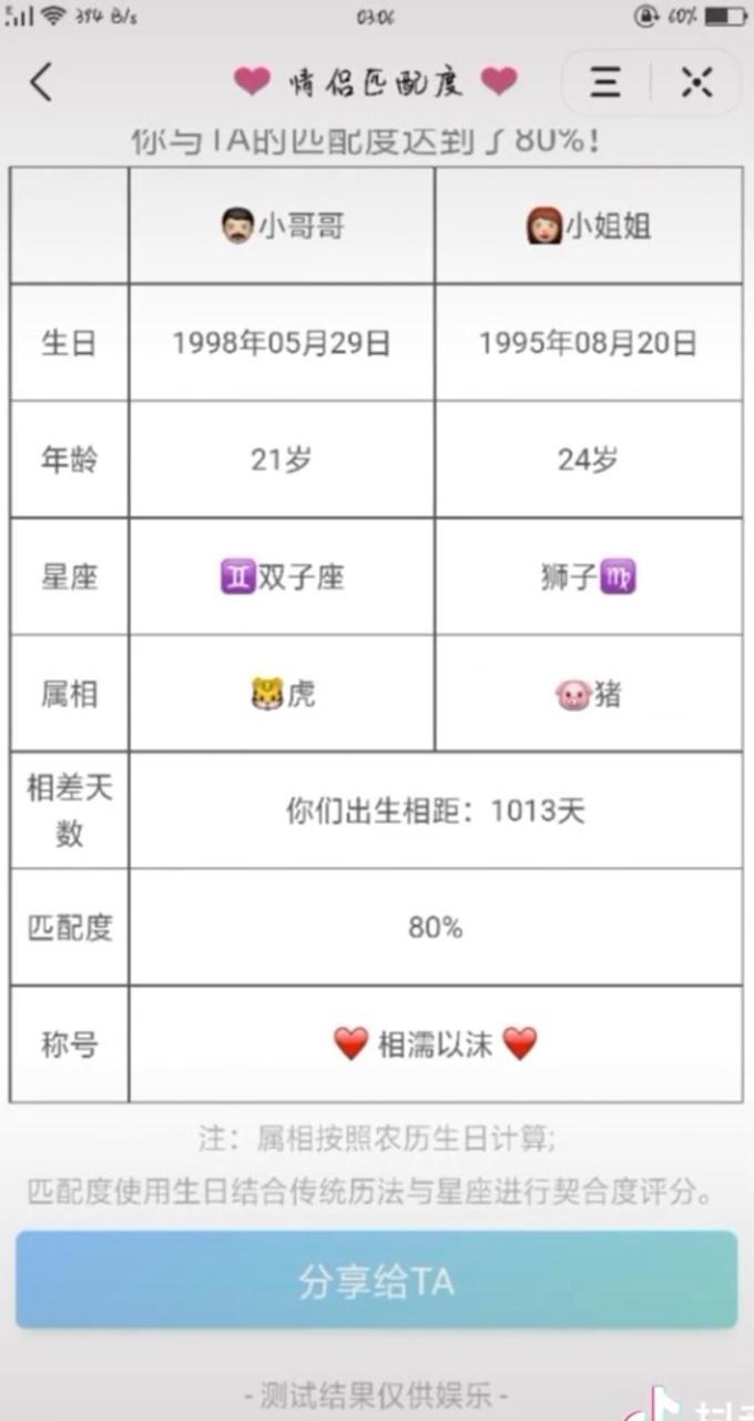 测试情侣匹配度