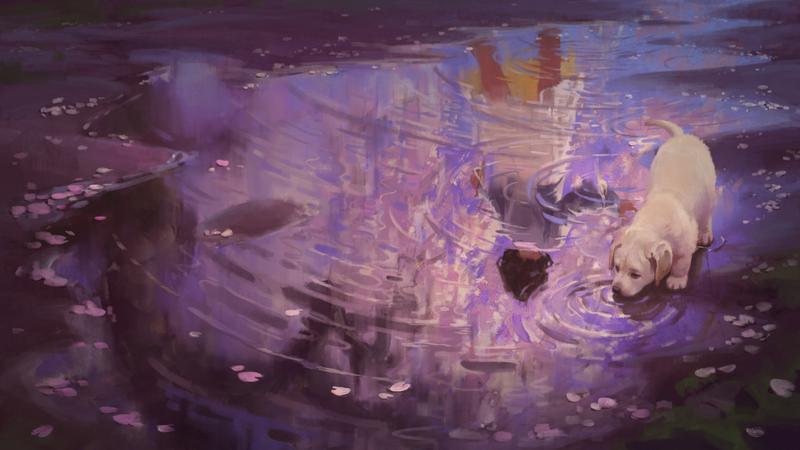 四季图片插画女孩子狗狗