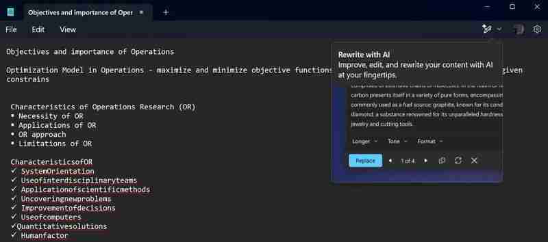 Win11 版记事本正式上线“AI 重写”功能，需订阅 Microsoft 365