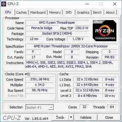 CPU-Z截图泄露：AMD二代线程撕裂者旗舰定名2990WX