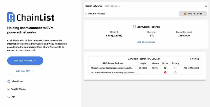 如何在MetaMaskwallet中添加ZenChain？