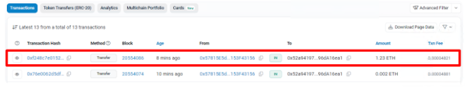 Etherscan 交易历史记录