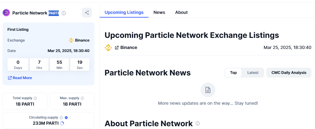 粒子网络（$PARTI）空投价格预测:币安上市价格？