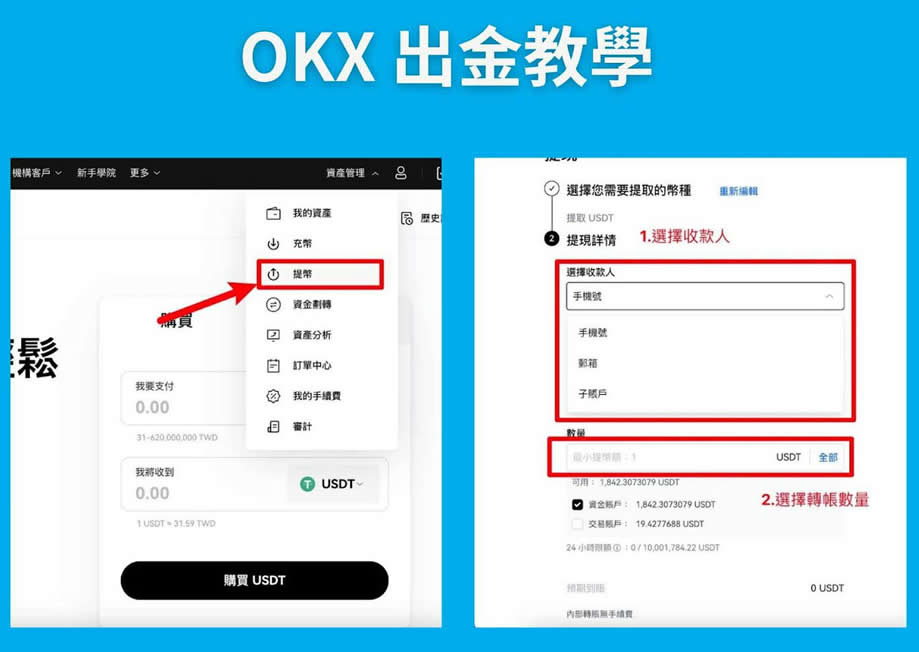OKX出金详细教学:OKX链上提现、零手续费内部转帐图文教程