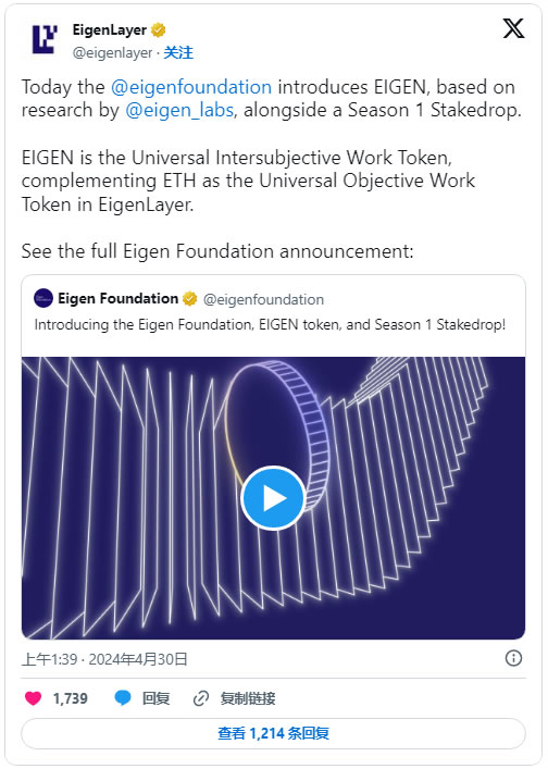EIGEN币是什么？EigenLayer运作原理、价格走势及未来展望