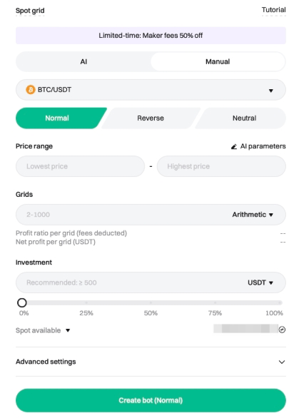 Bitget如何设置现货网格交易?Bitget AI推荐网格机器人配置指南