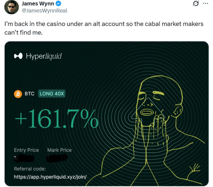 一文了解详细巨鲸豪掷3亿美元杠杆做多比特币（BTC）:疑似交易员James Wynn关联账户？