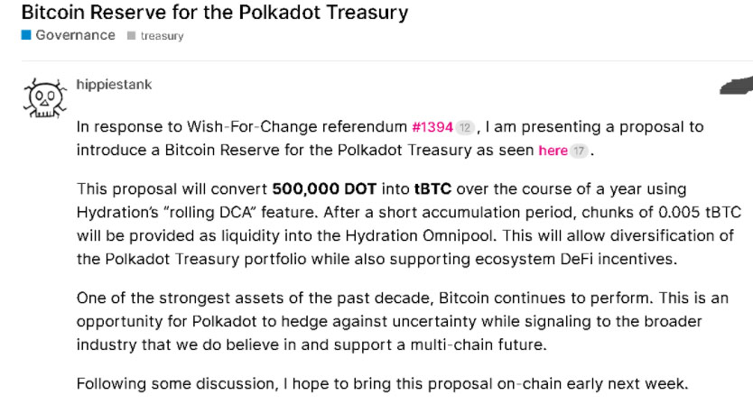 一文了解波卡（Polkadot）社区在出售50万枚DOT换取比特币（BTC）储备问题上存在分歧