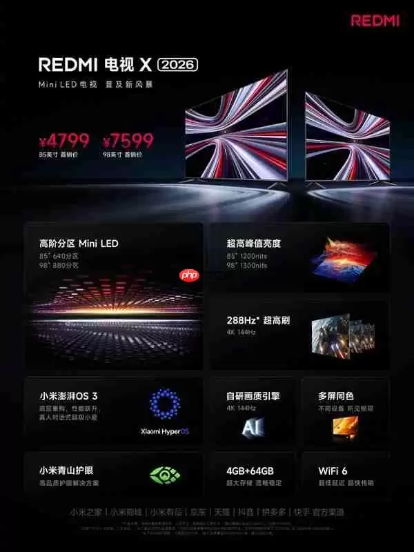 REDMI旗下首款Mini LED电视发布:REDMI电视X 2026,4799元起
