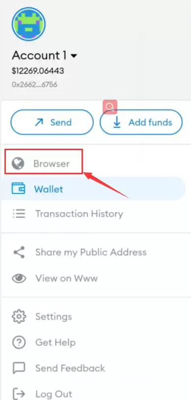 小狐狸钱包内置浏览器输入地址示意图