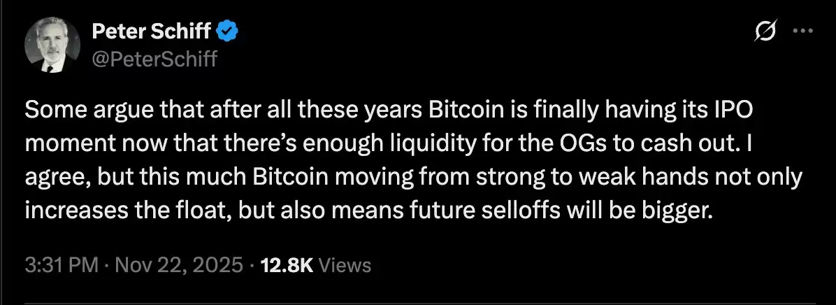 比特币老手抛售致跟风抛售