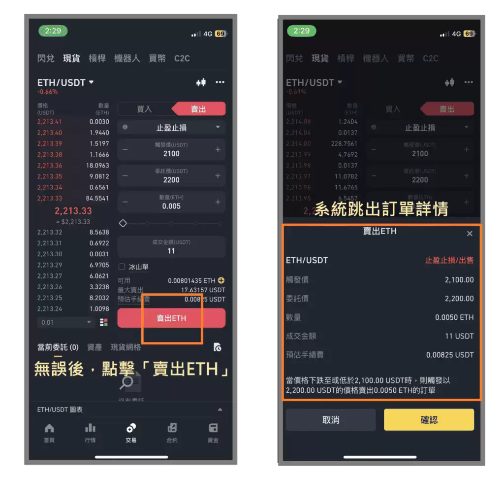 币安现货市场如何出售以太坊:限价单、市价单、止盈止损单、追踪止损单、OCO单教学