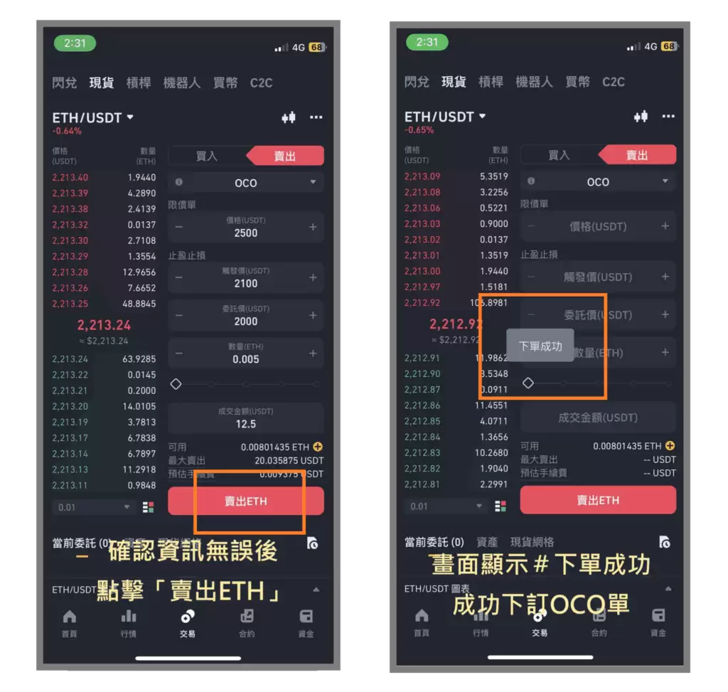 币安现货市场如何出售以太坊:限价单、市价单、止盈止损单、追踪止损单、OCO单教学