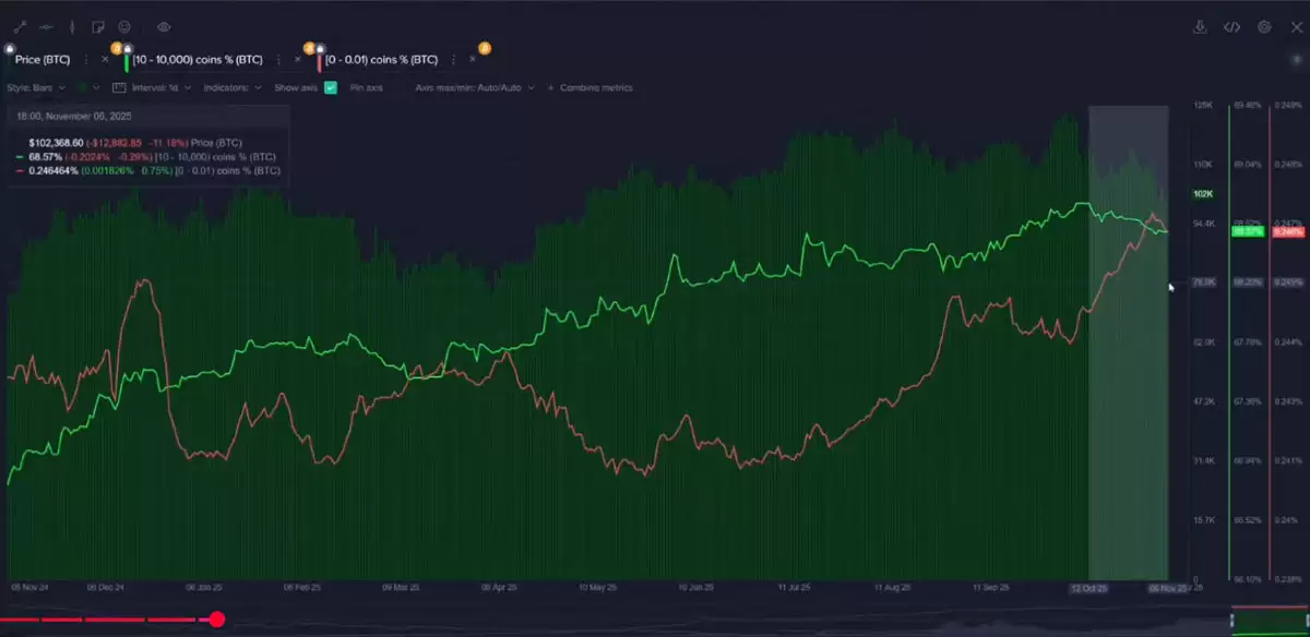 Santiment分析:比特币（BTC）鲸鱼和散户的
