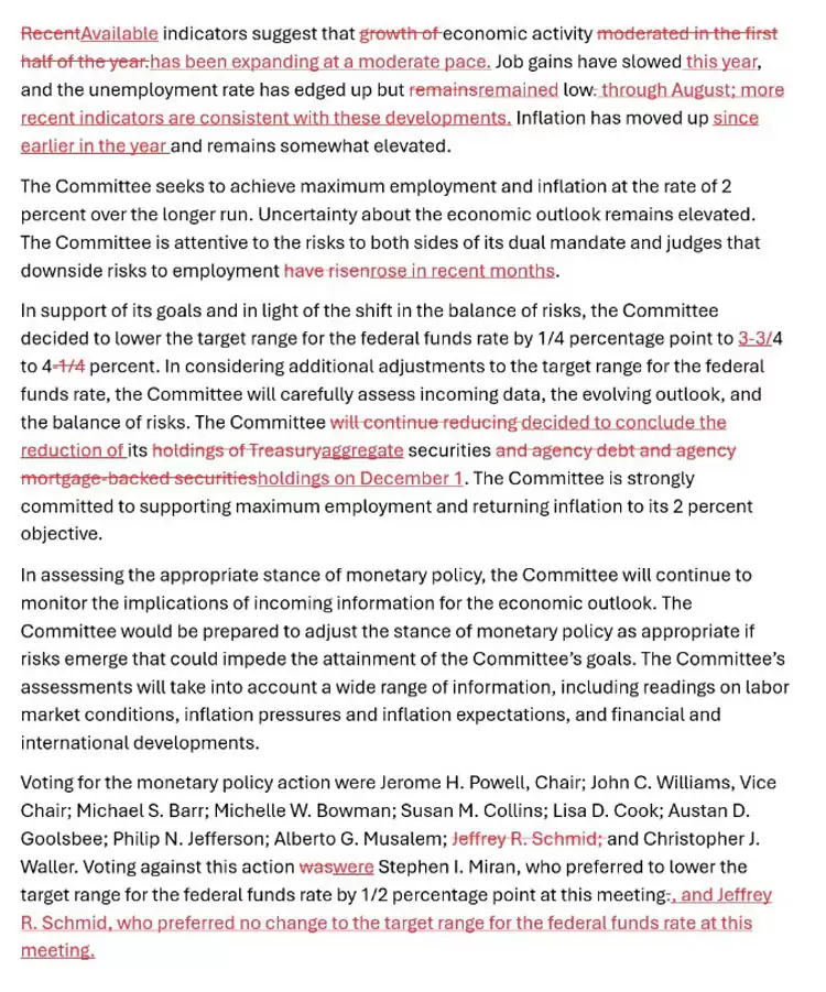 一文了解比特币（BTC）在美联储降息0.25%和结束量化紧缩决定后仍跌至10.92万美元