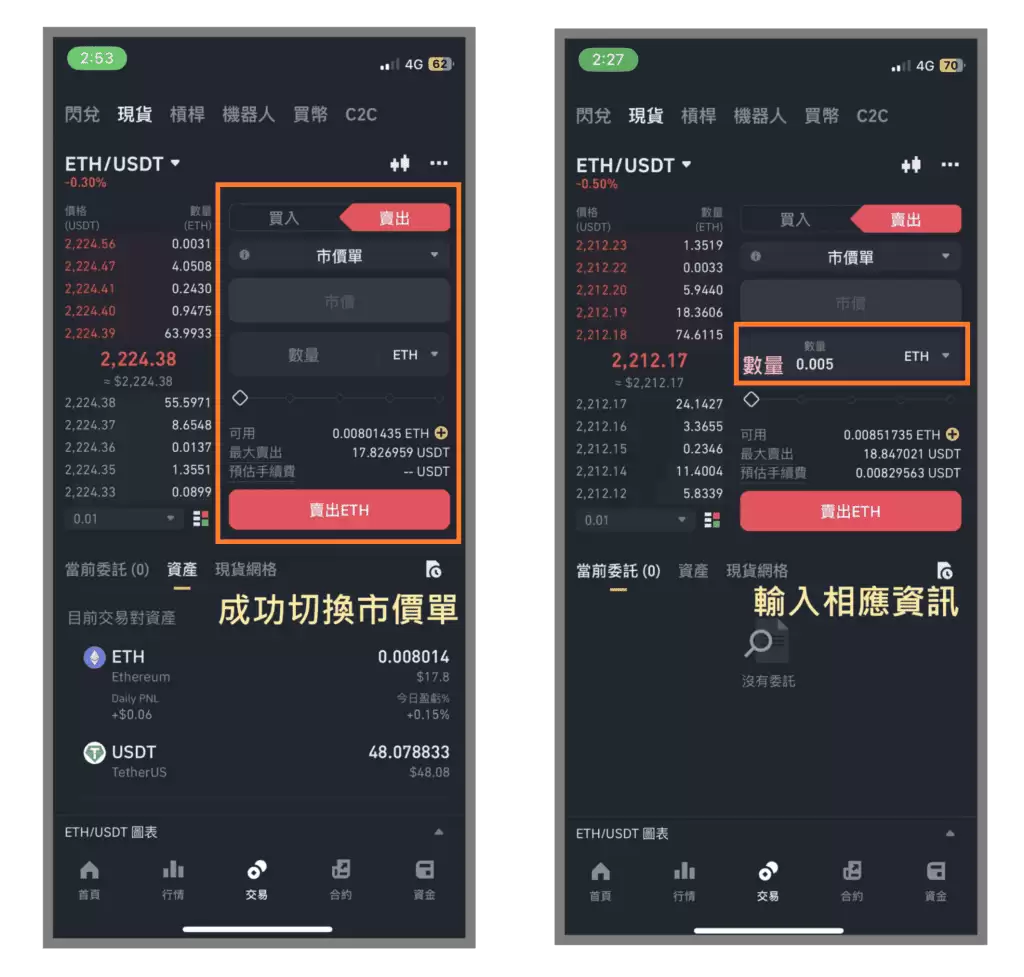 币安现货市场如何出售以太坊:限价单、市价单、止盈止损单、追踪止损单、OCO单教学