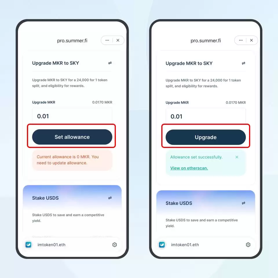 如何在imTokenwallet中将MKR代币兑换为SKY代币？