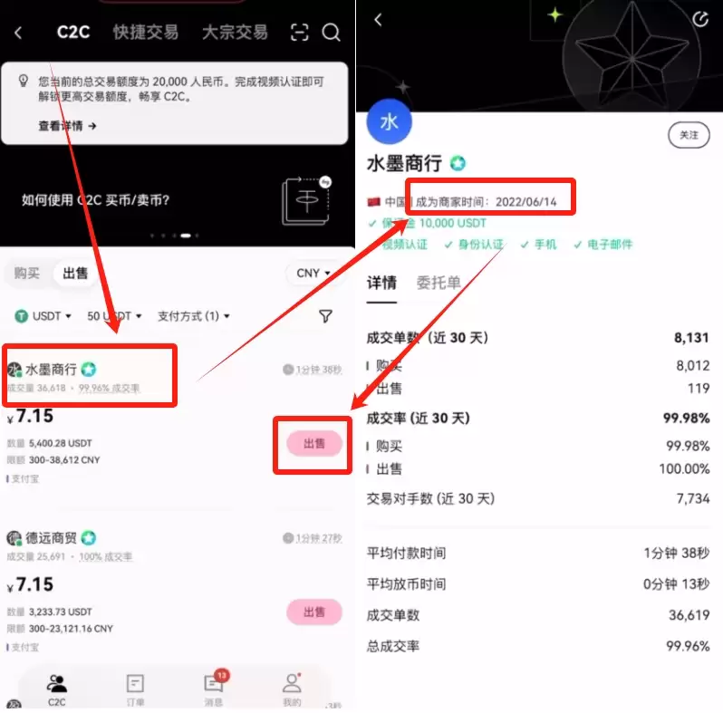 欧易OKX C2C买币之出售USDT教程_图3