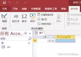 设计视图中的字段列表