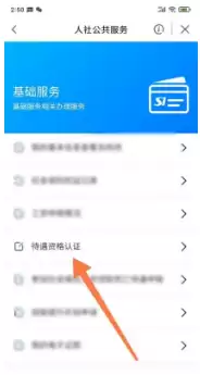待遇资格认证功能选择界面
