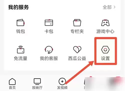 西瓜视频设置入口界面示意