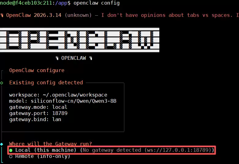 在终端中选择本地配置