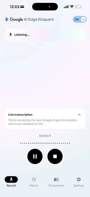 谷歌推出可离线使用的 AI 听写应用 Google AI Edge Eloquent,可自动剔除语气词