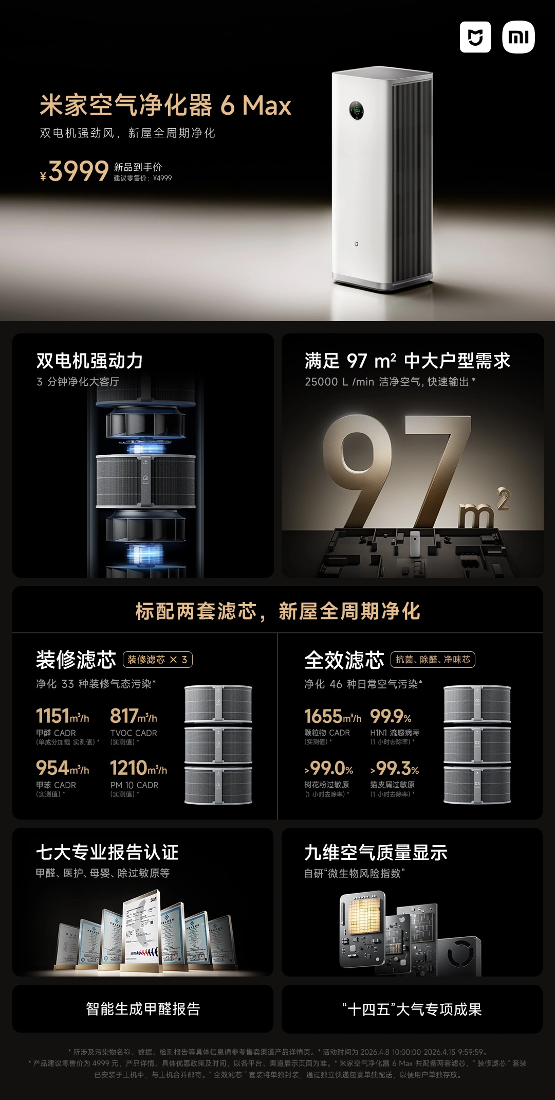 小米米家空气净化器 6 Max 开启预售:搭载双电机,到手价 3999 元