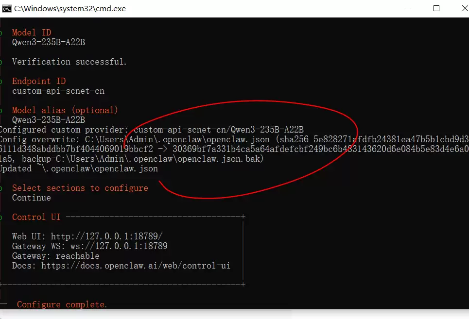 OpenClaw模型配置界面,展示了模型列表和参数设置区域