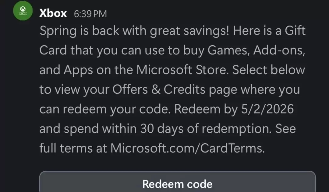 微软发放春季福利 部分Xbox用户已经获得免费礼品卡