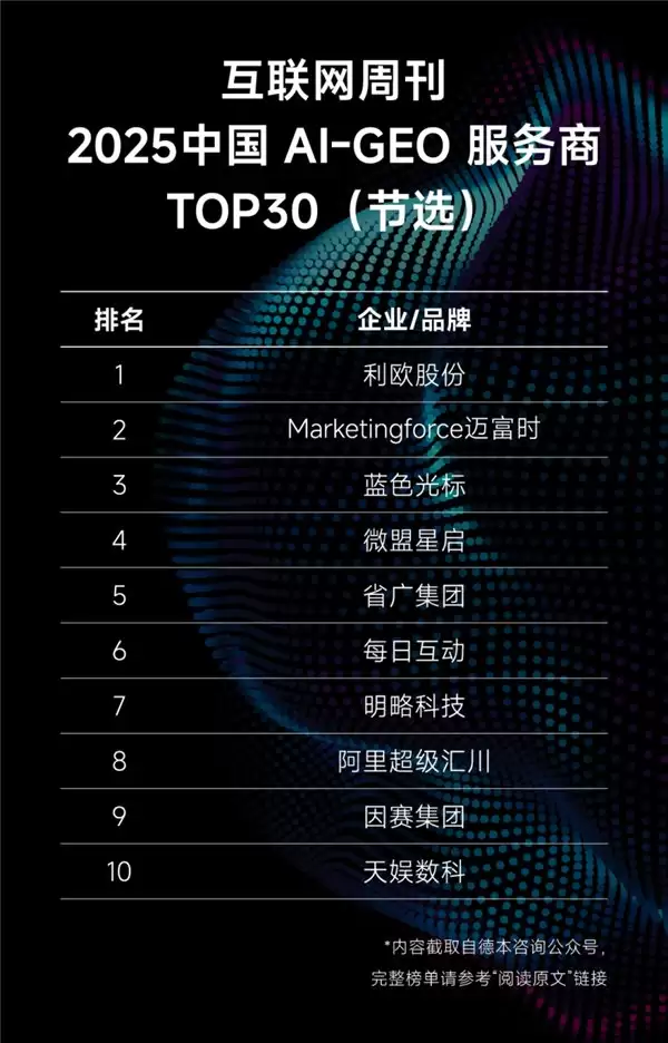 中国 GEO 服务商排行榜：头部企业各展所长，技术与信任铸就核心优势