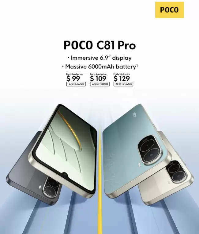 小米海外推出 Poco C81 Pro 手机：紫光展锐 T7250 芯片 + 4GB RAM 64 美元起