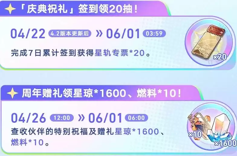 《崩坏星穹铁道》周年庆福利大全-登录领取1600星琼及丰富奖励