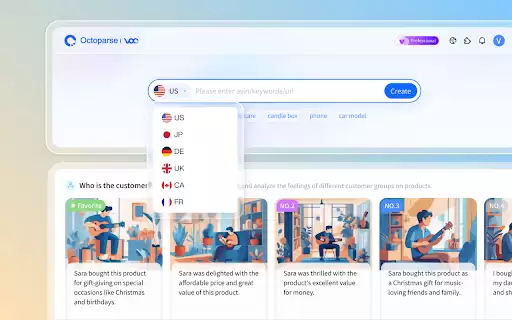 Octoparse VOC – AI Review Research & Analysis- 基于人工智能的评论研究、竞争对手分析和客户情感分析工具