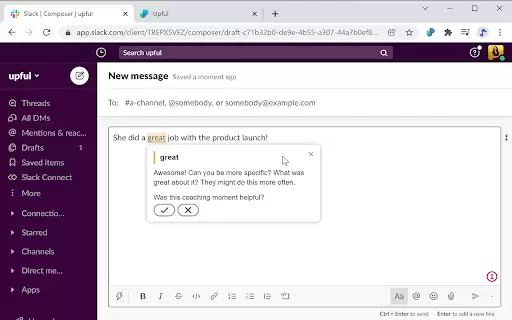 Upful.ai Chrome Extension- Upful通过在评估和沟通中指导使用无偏见语言来改善工作场所的包容性