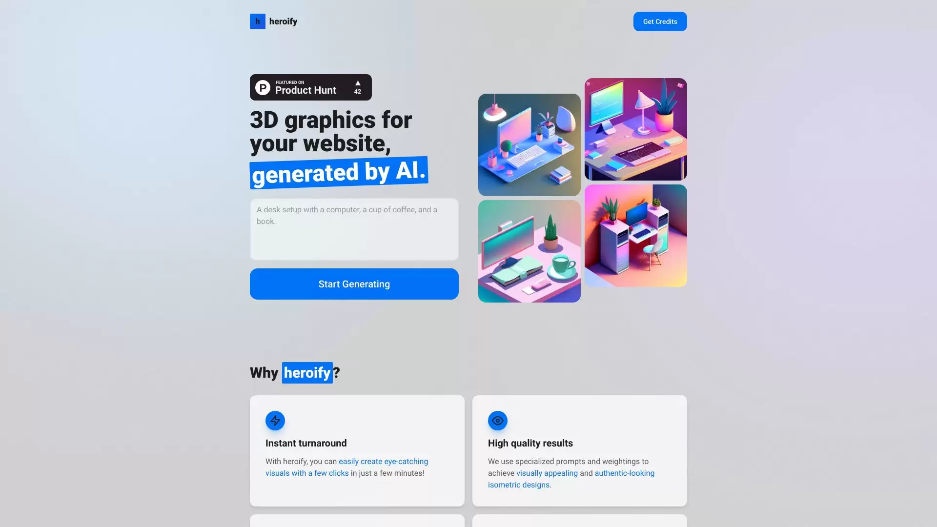 heroify- 用于为网站和用户界面生成 3D 等轴测图形的 AI 工具