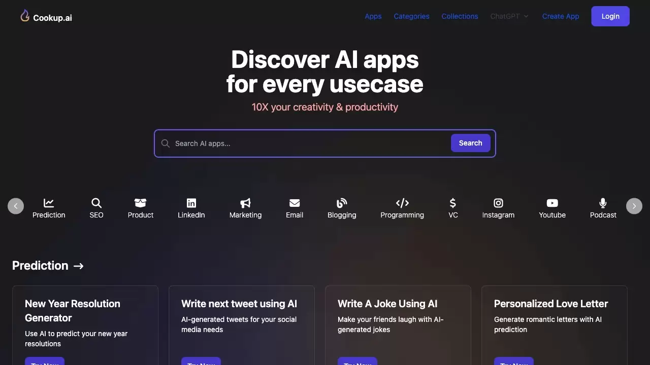Cookup.ai- 一个用于发现、创建和分发各种用途的AI应用的平台