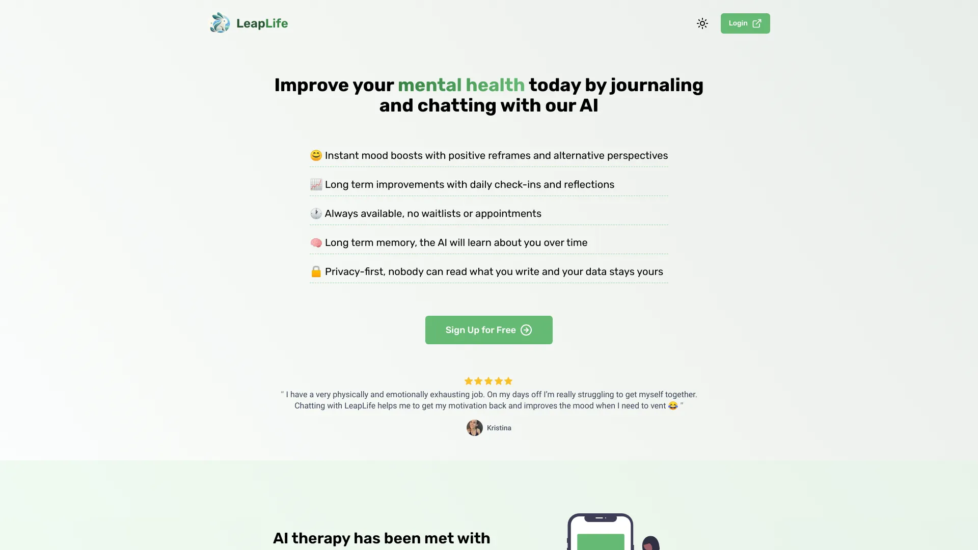 LeapLife- 一个用于心理健康和个人成长的 AI 驱动日记应用